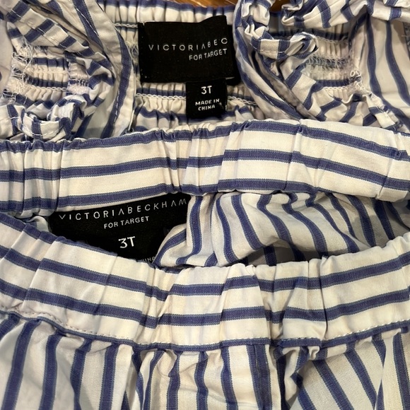 Victoria Beckham for Target white & blue striped ruffled top & short set. - Picture 3 of 3